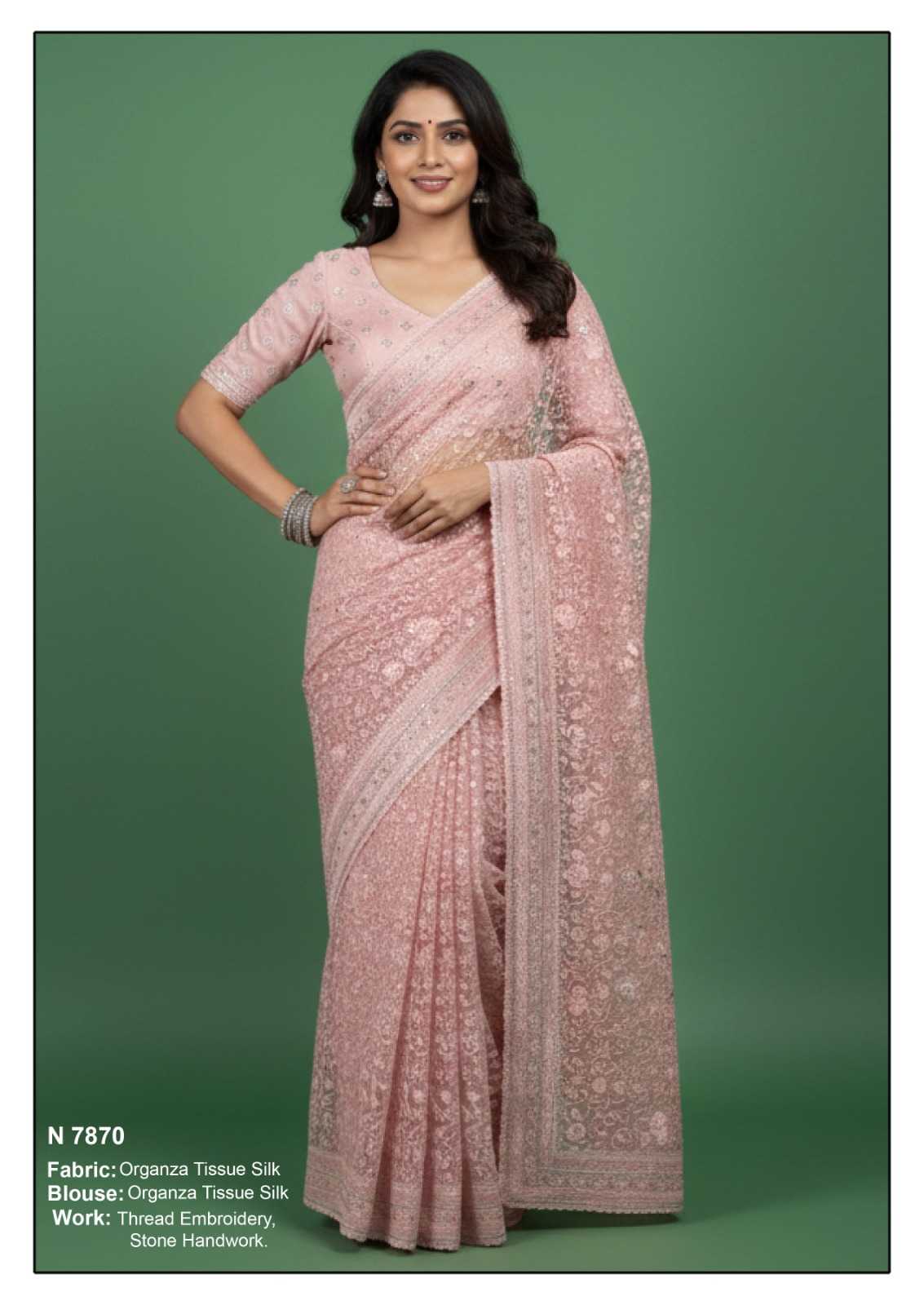 Organza Embroidered and Thread Work Contemporary Sari for Ceremonial