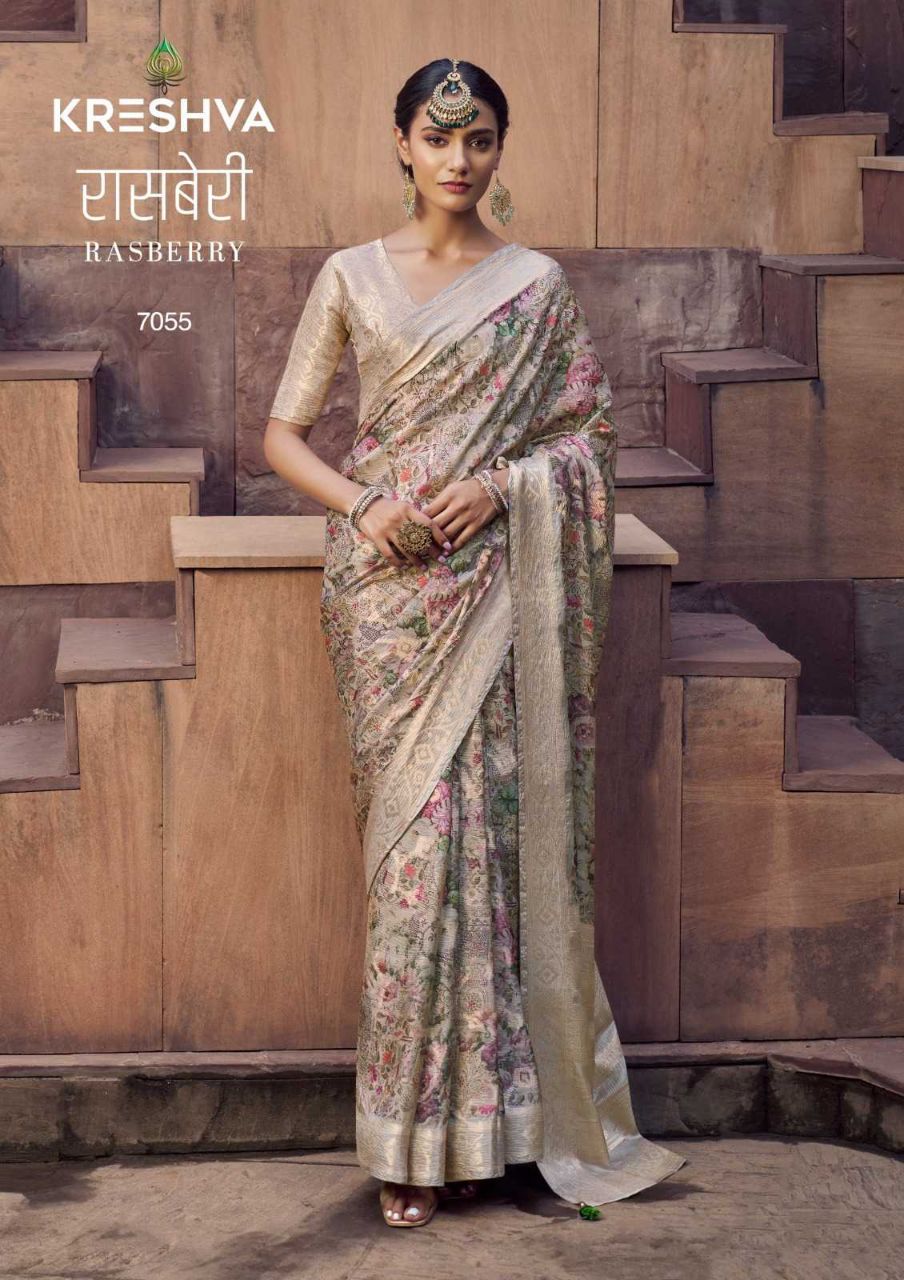 Kreshva Rasberry Crape Jacquard Border Casual Wear Saree Collections