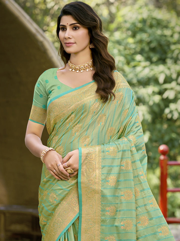 Sangam Prints Pista Green Silk Woven Work Festival Saree