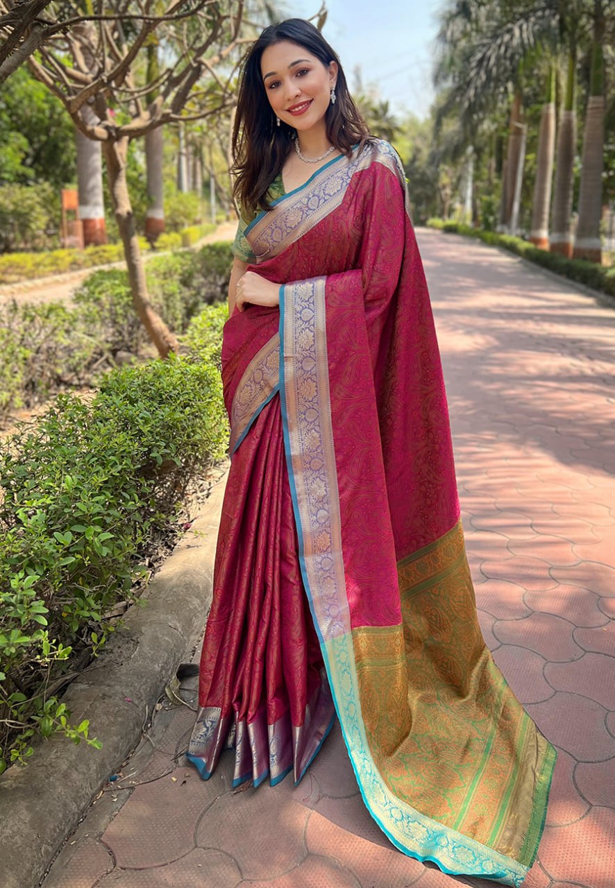 Zari Woven Soft Kashmiri Silk Saree Set