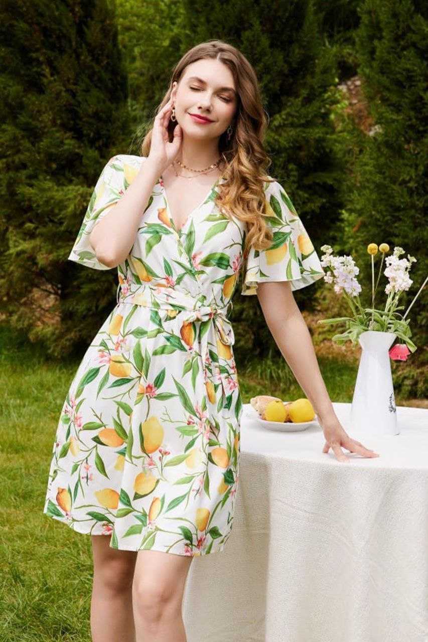 Stylish White Printed Flared Havy Maikro Crepe Dress