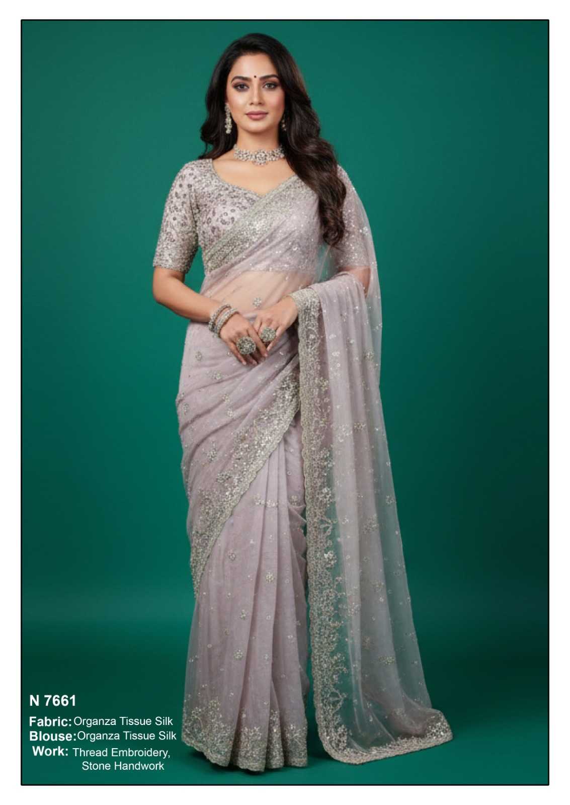 Organza Embroidered and Thread Work Contemporary Sari for Ceremonial