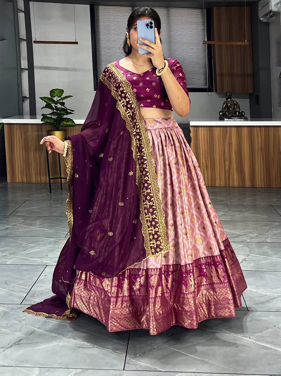 Fancified Peach Dolla Silk Bandhani Print Lehenga Choli With Dupatta