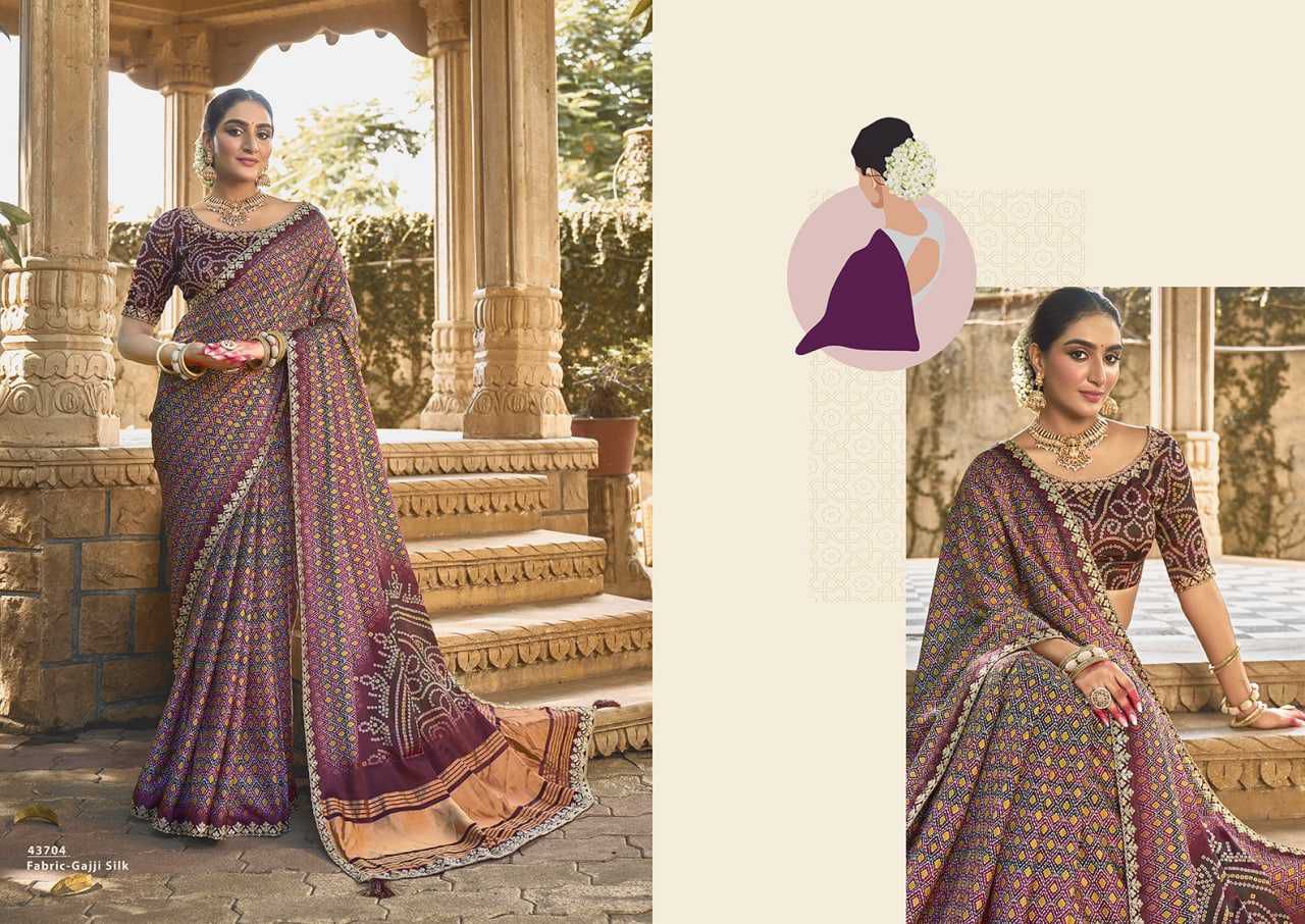 Exquisite Gajji Silk Floral Print Saree with Handwork & Stone Border