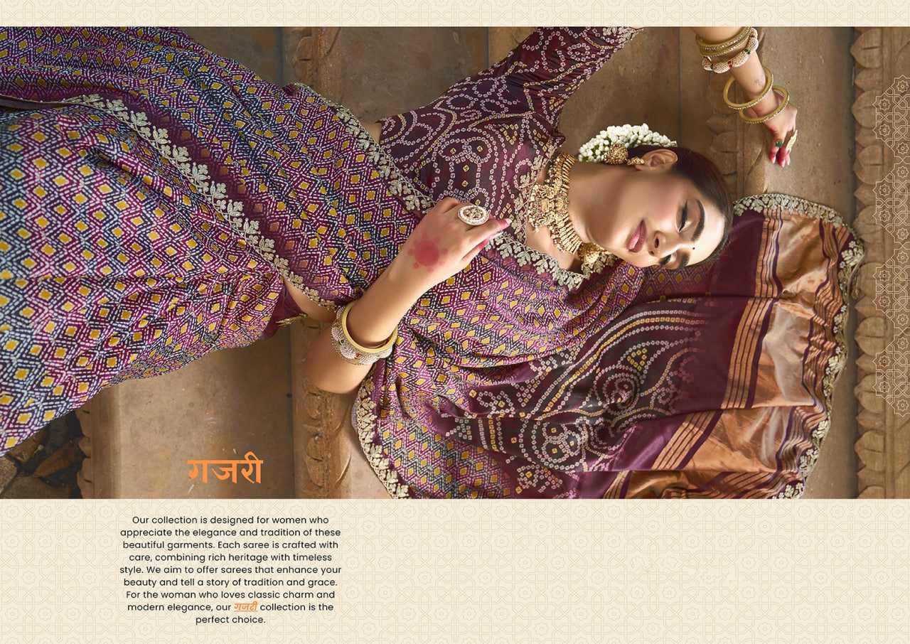 Exquisite Gajji Silk Floral Print Saree with Handwork & Stone Border