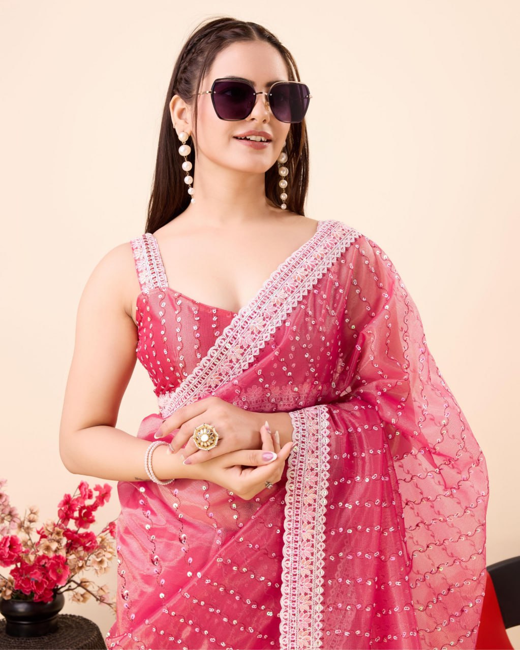 Beautiful Designer Saree on *Soft Gold Net* fabric & Embroidery work