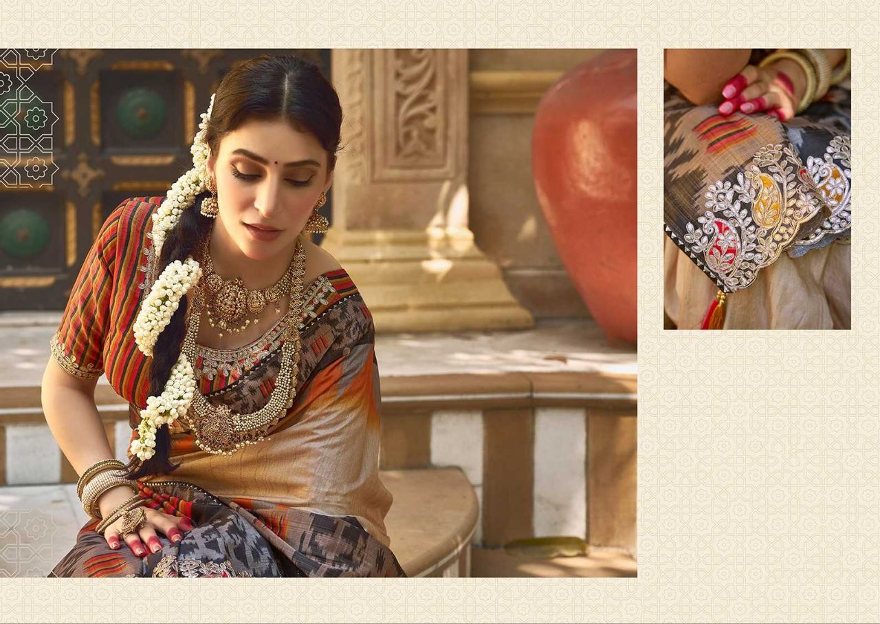 Exquisite Gajji Silk Floral Print Saree with Handwork & Stone Border