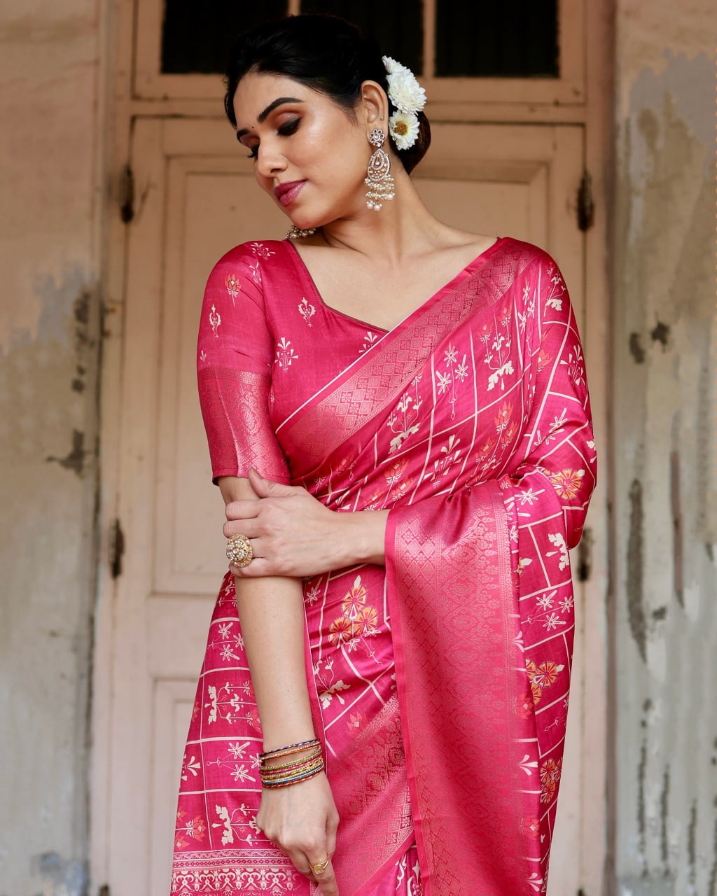 Gajari Color Pure Silk Digital Printed Party Wear Saree