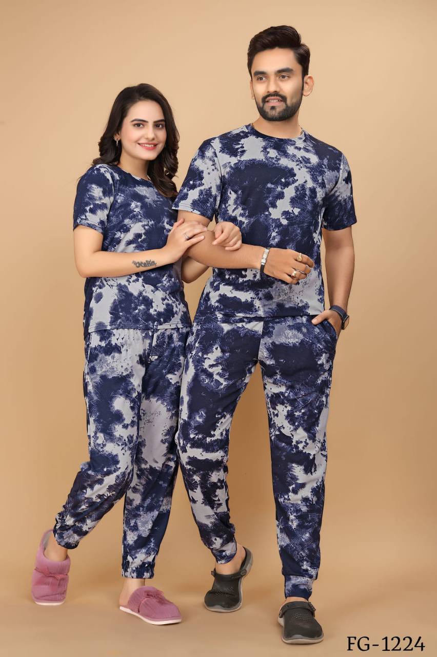 Cotton Lycra With Sibori Printed Work Night Suits