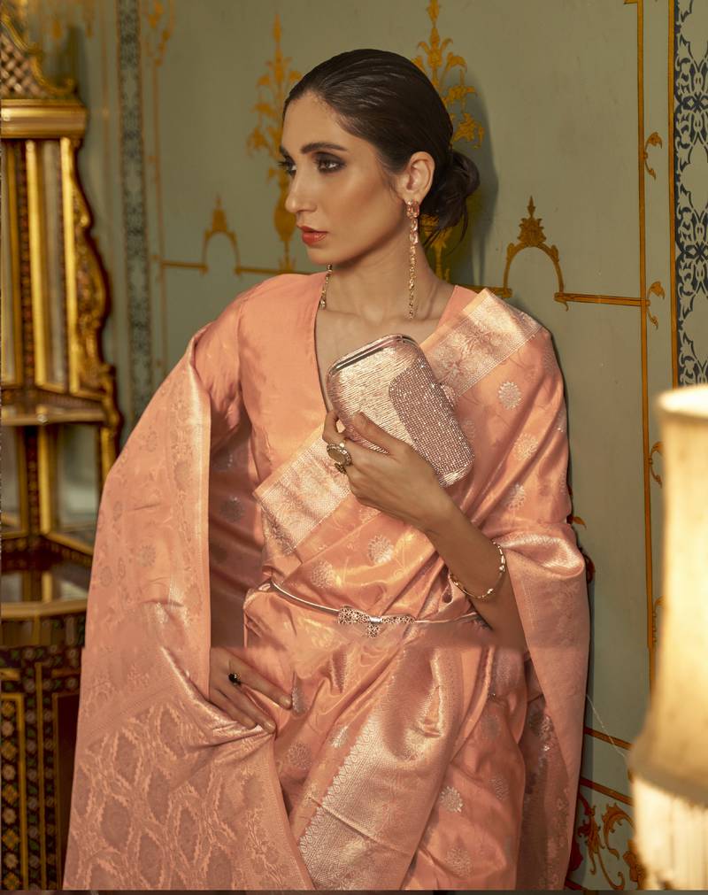 Orange Woven Satin Saree With Blouse