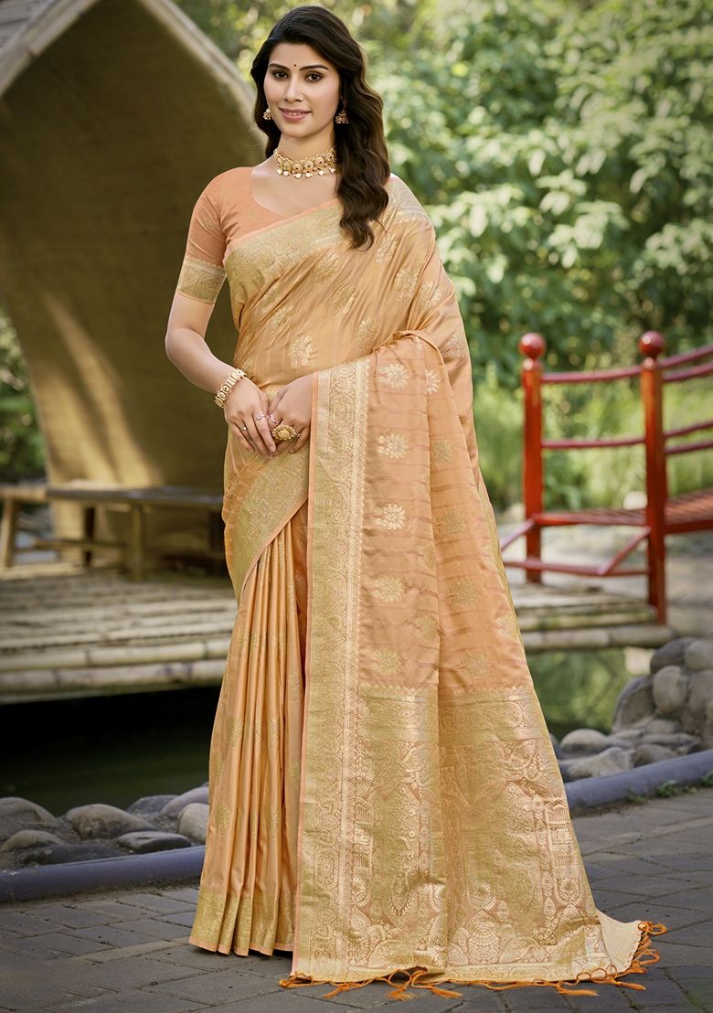 Sangam Prints Jungle Green Silk Woven Work Festival Saree