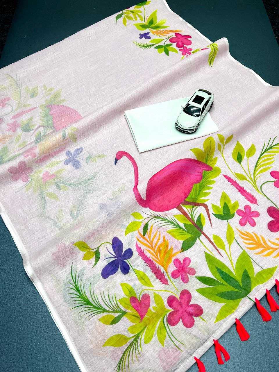 Hand Painted Flamingo Mulmul Cotton Saree