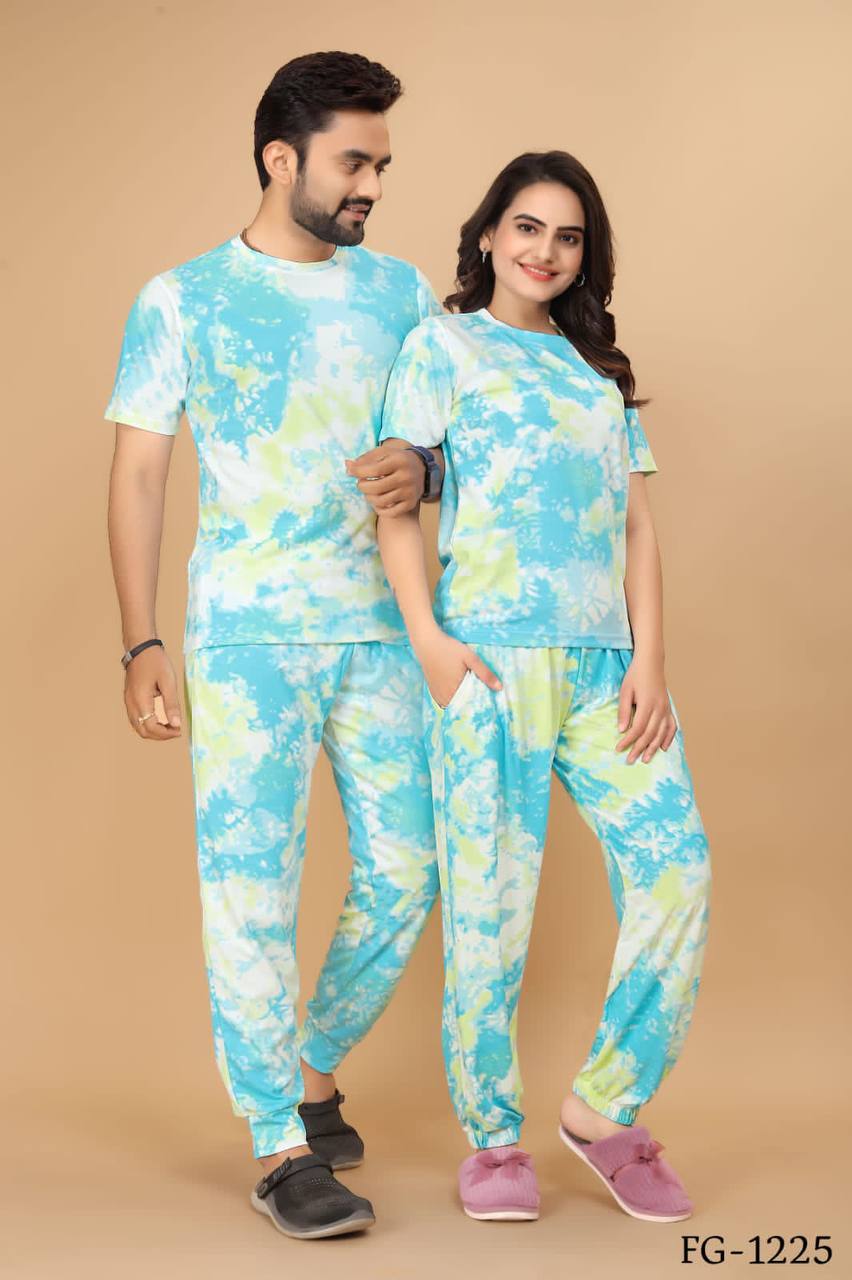 Cotton Lycra With Sibori Printed Work Night Suits