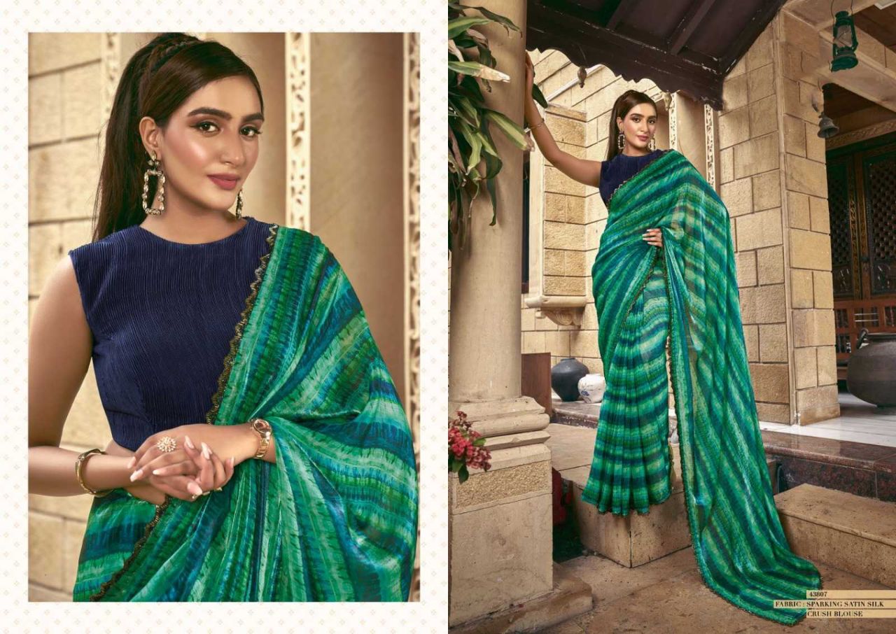 Exquisite Gajji Silk Floral Print Saree with Handwork & Stone Border