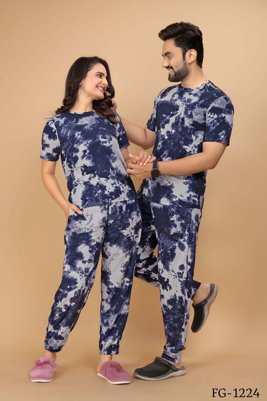 Cotton Lycra With Sibori Printed Work Night Suits