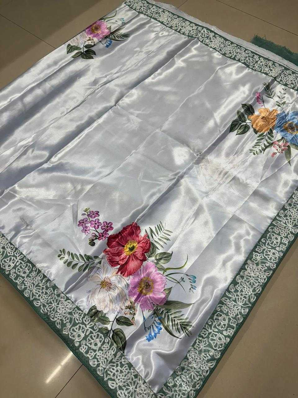Premium Ultra Satin Silk Saree with Digital Print & Embroidery Lace Border