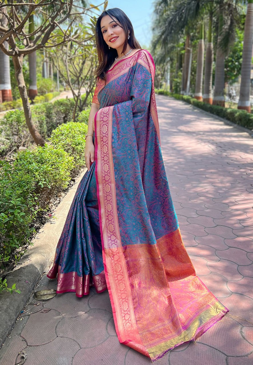 Zari Woven Soft Kashmiri Silk Saree Set