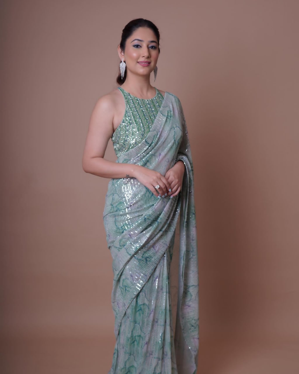 Multi Color Georgette Sequence Saree With Real Mirror Design Work Saree Party Wear Saree Best Quality Bollywood Saree Amazing Beauty Saree