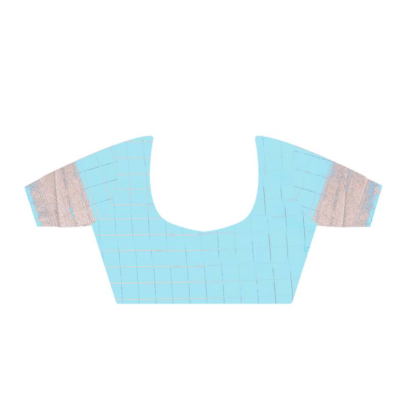 Pure Katan Silk Checks Handloom Weaving Saree (Turquoise Blue)