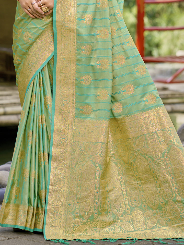 Sangam Prints Pista Green Silk Woven Work Festival Saree