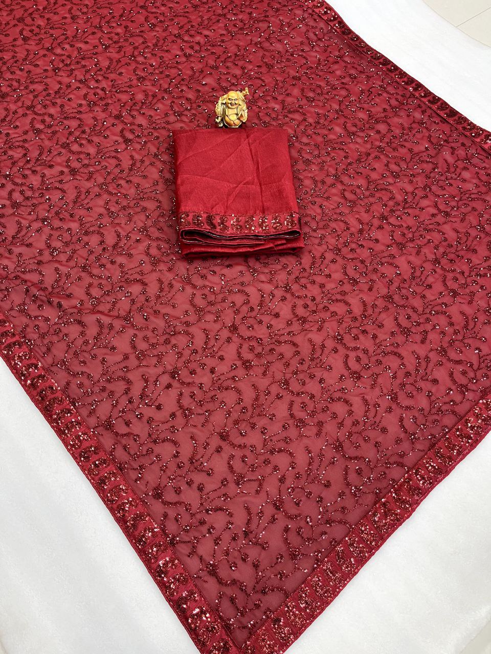 Georgette Saree With Heavy 3MM Sequins Embroidery Work