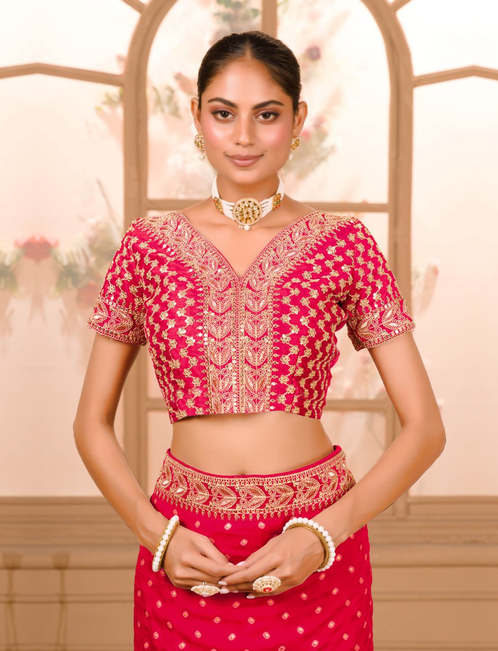 RANI COLOUR ZARI SEQUENCE WORK DESIGNER SAREE WITH BLOUSE