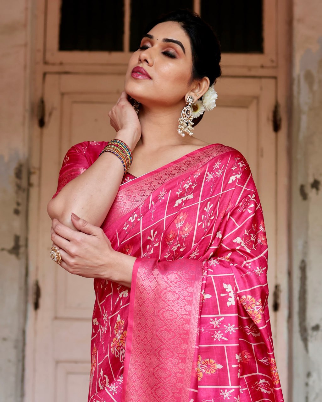 Gajari Color Pure Silk Digital Printed Party Wear Saree
