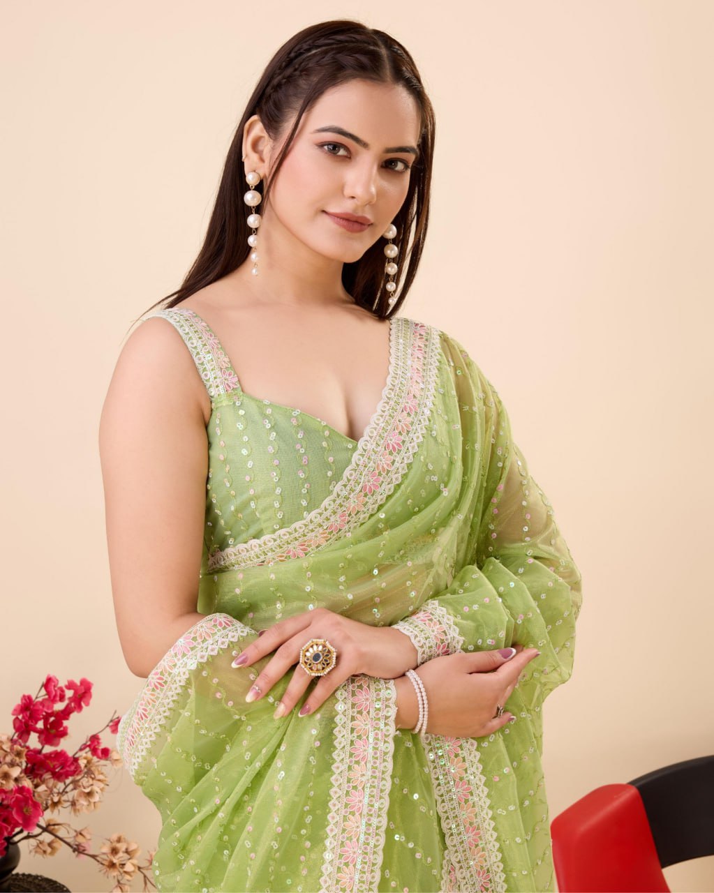 Beautiful Designer Saree on *Soft Gold Net* fabric & Embroidery work
