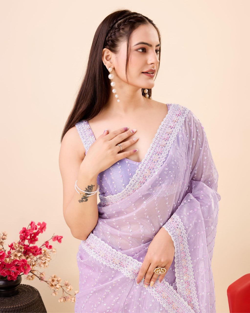 Beautiful Designer Saree on *Soft Gold Net* fabric & Embroidery work