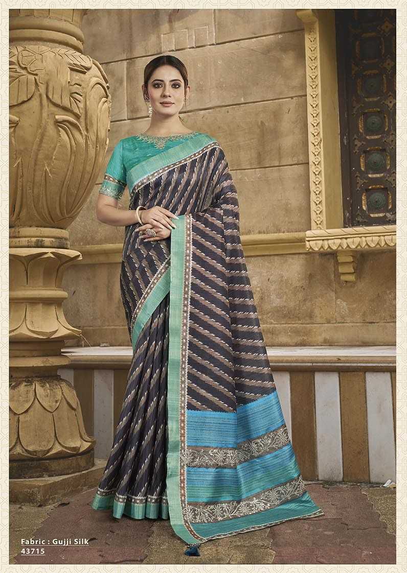 Exquisite Gajji Silk Floral Print Saree with Handwork & Stone Border