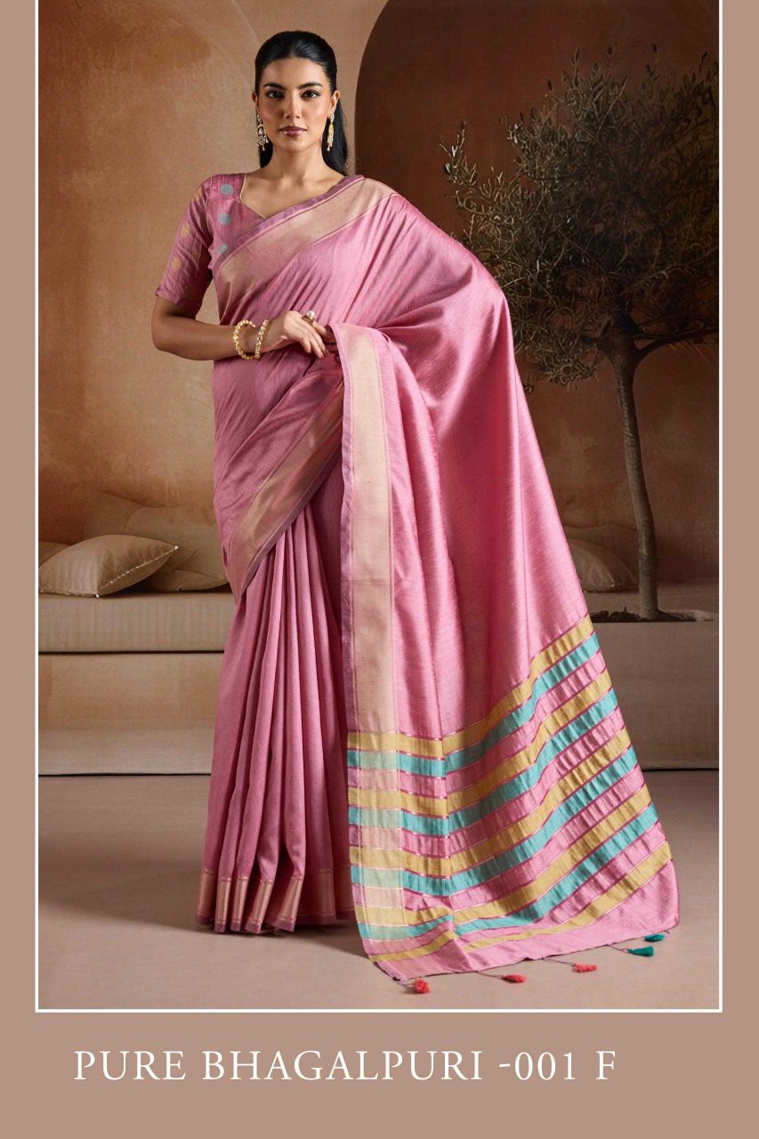 Handwoven Bhagalpuri Silk Saree with Multi Pallu