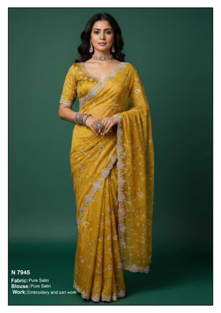 Organza Embroidered and Thread Work Contemporary Sari for Ceremonial