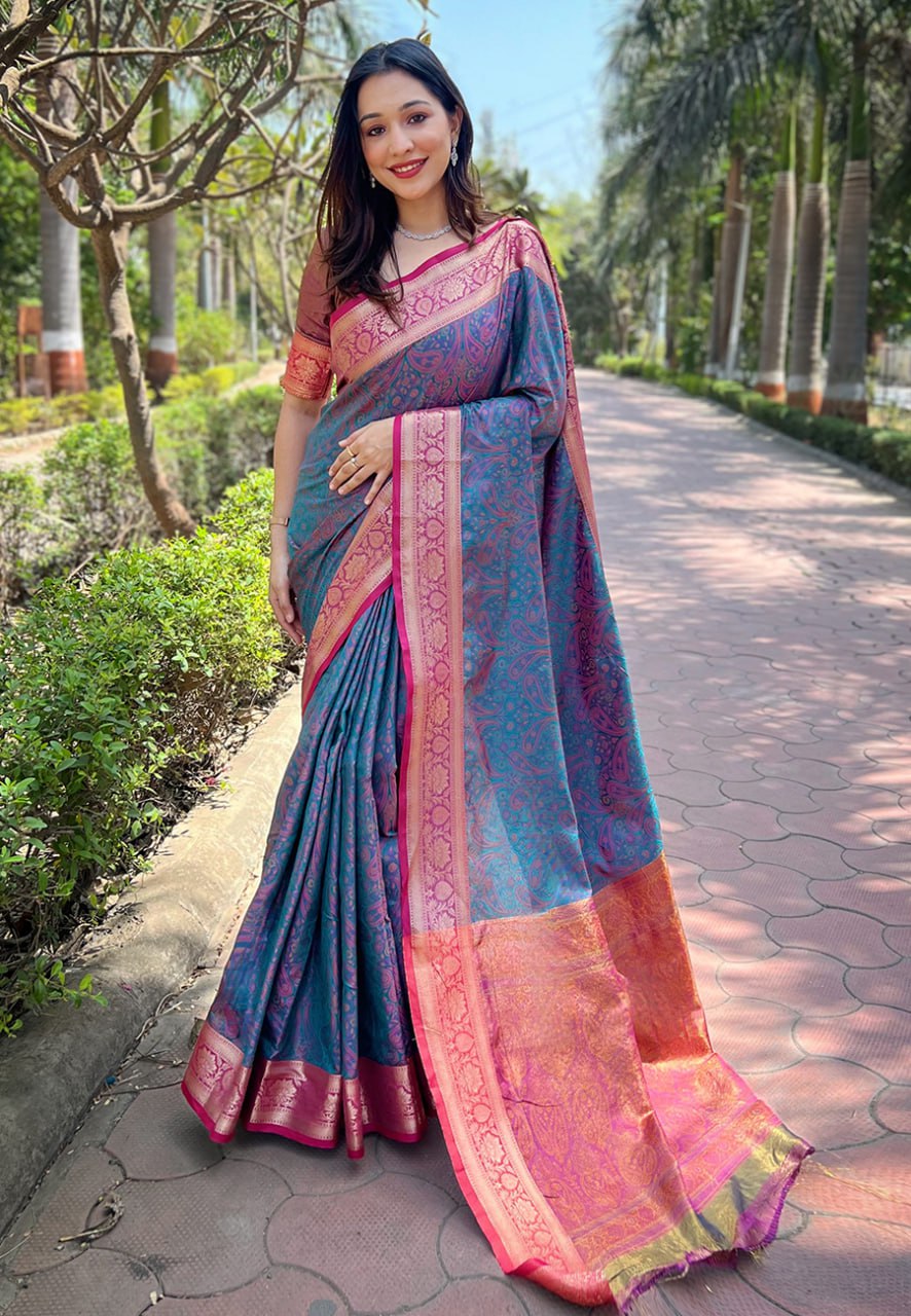 Zari Woven Soft Kashmiri Silk Saree Set