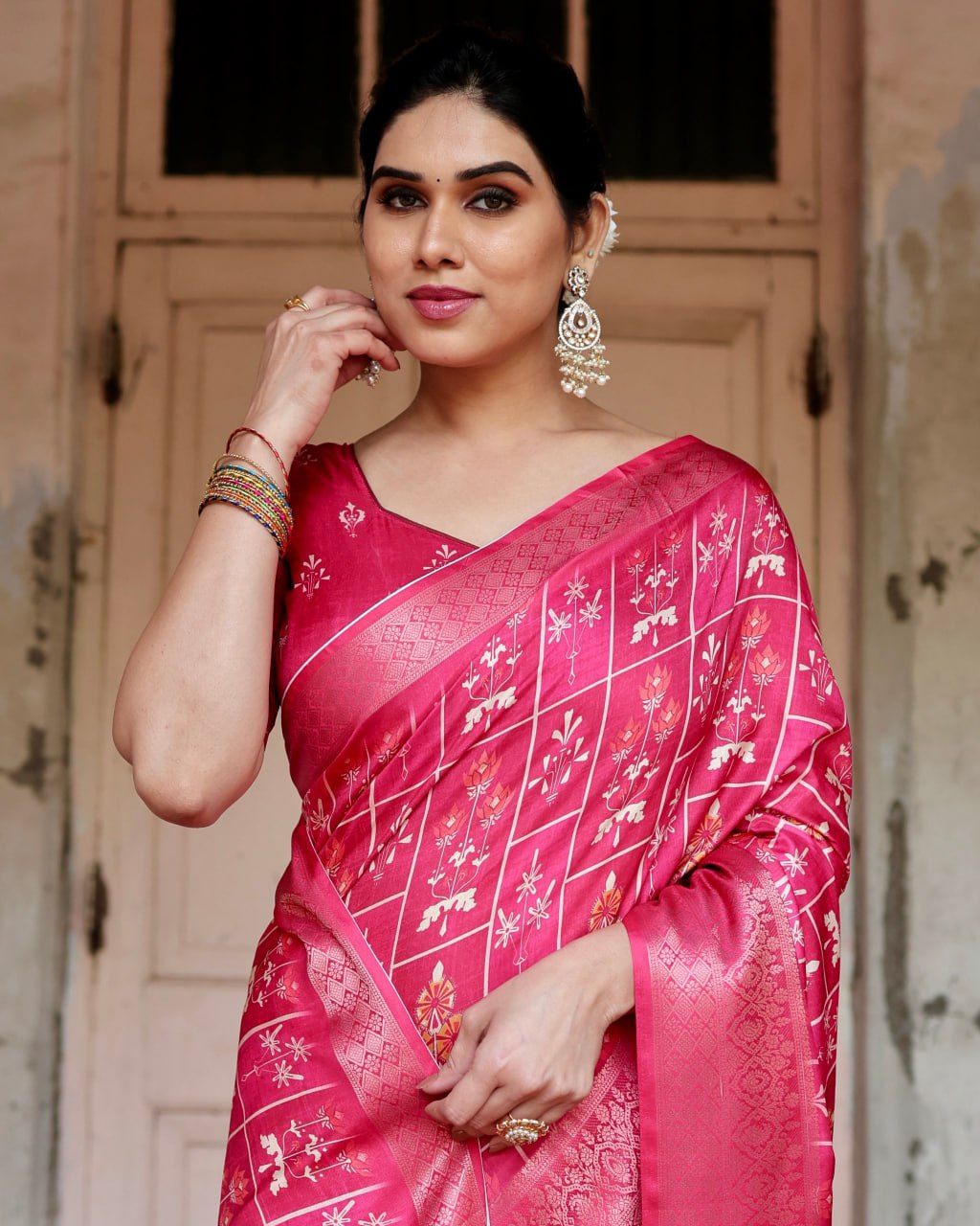 Gajari Color Pure Silk Digital Printed Party Wear Saree
