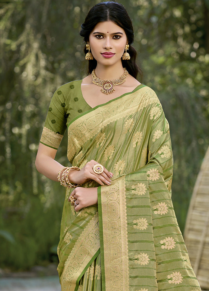Sangam Prints Jungle Green Silk Woven Work Festival Saree