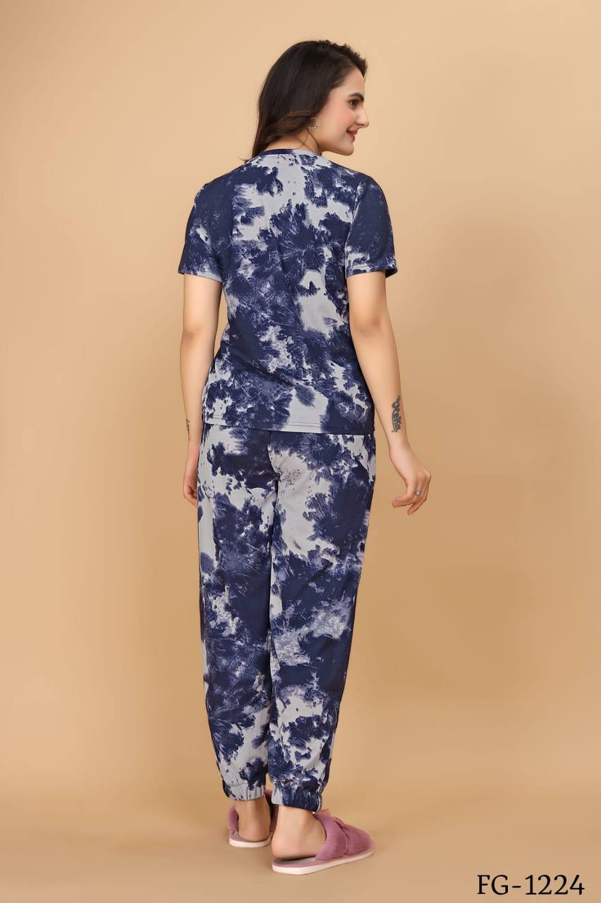 Cotton Lycra With Sibori Printed Work Night Suits