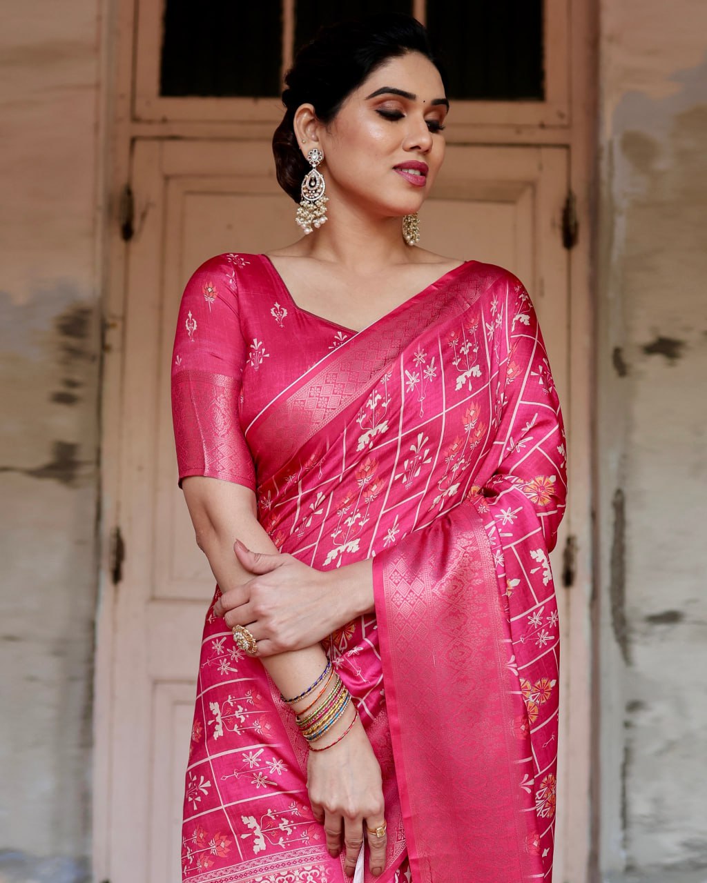 Gajari Color Pure Silk Digital Printed Party Wear Saree