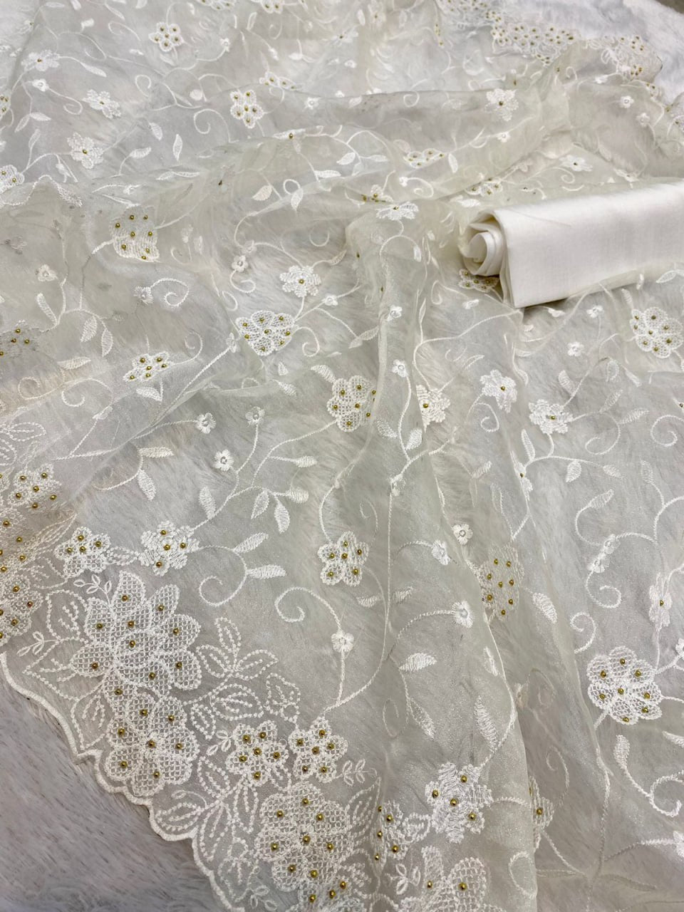 Pure soft Off-white silk organza saree