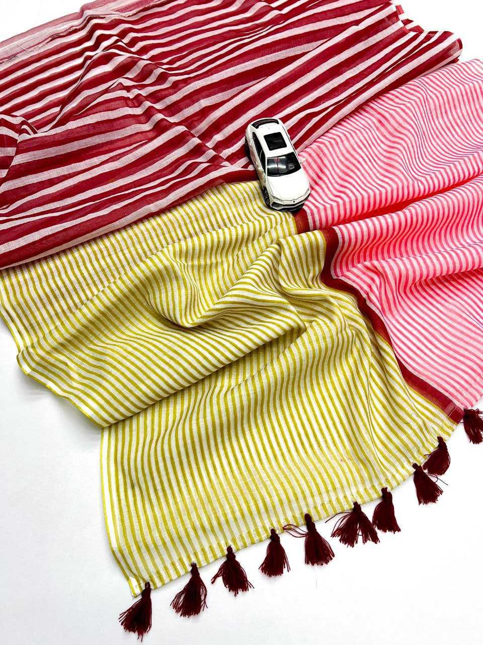 Linen Digital Print Saree with Fumka Detailing