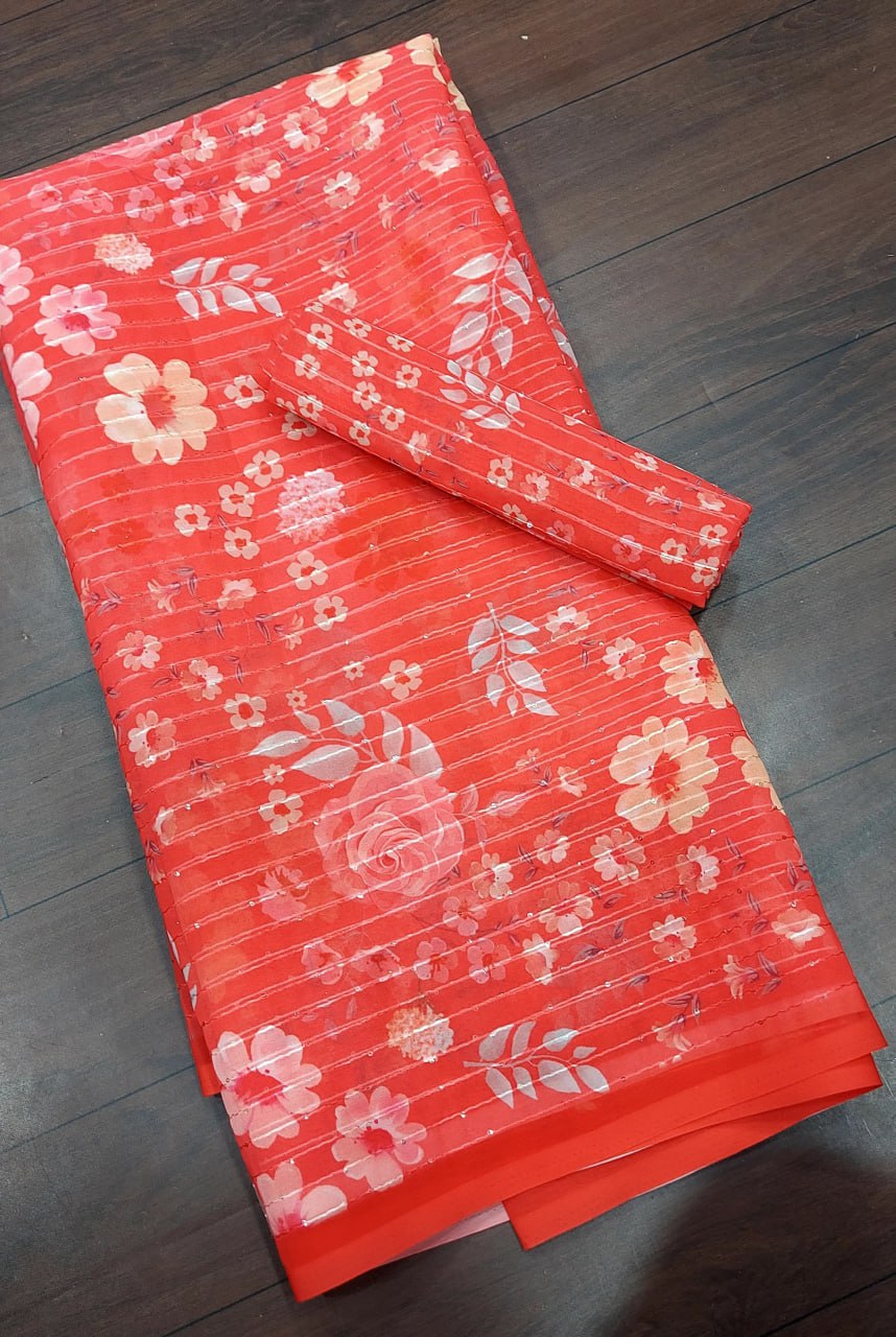 Floral digital printed georgette saree
