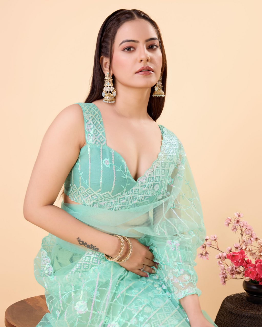 Beautiful Designer Saree on Soft Net fabric & Sequance work and whole sarees