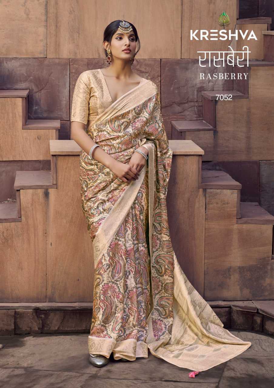 Kreshva Rasberry Crape Jacquard Border Casual Wear Saree Collections