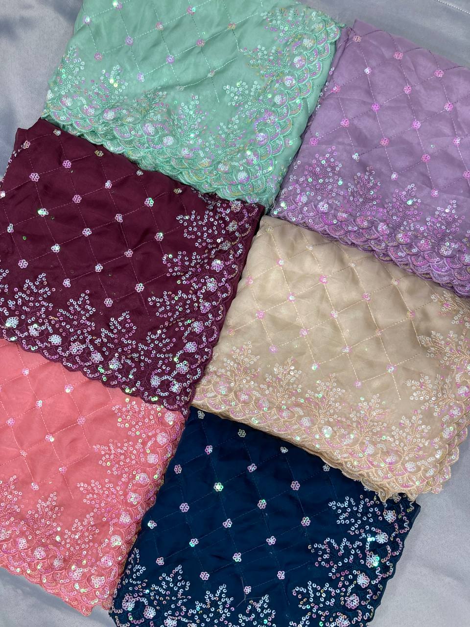 Beautiful Saree for wedding on premium Soft Taby Silk Organza fabric with C-pallu All Over Embroidery Work