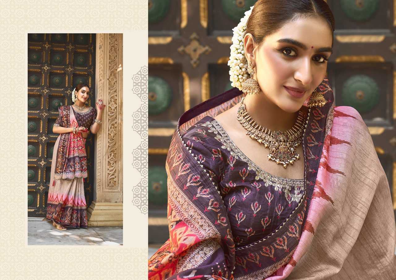 Exquisite Gajji Silk Floral Print Saree with Handwork & Stone Border