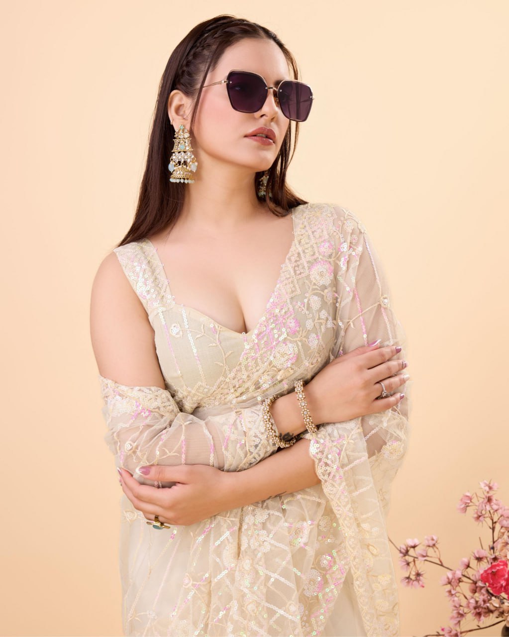 Beautiful Designer Saree on Soft Net fabric & Sequance work and whole sarees
