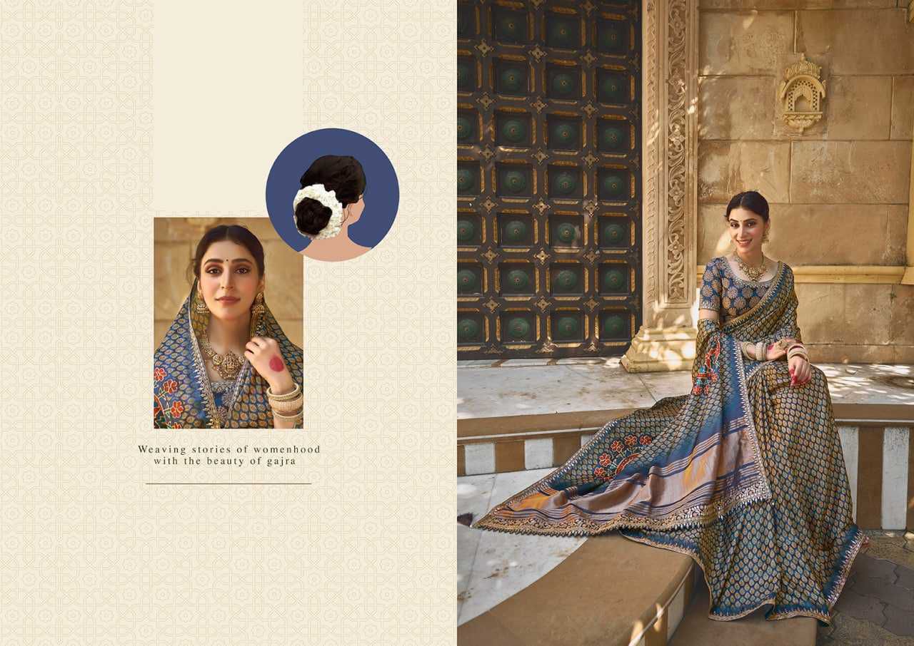 Exquisite Gajji Silk Floral Print Saree with Handwork & Stone Border