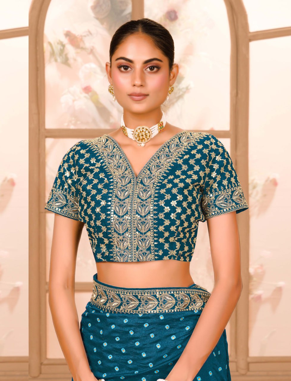 Blue COLOUR ZARI SEQUENCE WORK DESIGNER SAREE WITH BLOUSE