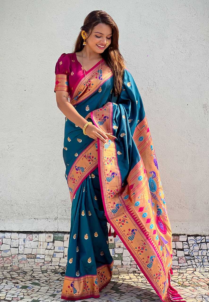 Paithni Silk Zari Woven Saree With Blouse For Women