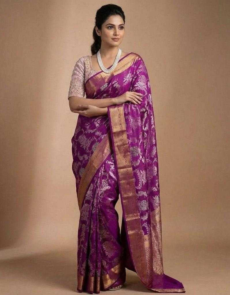 Premium Banarasi Soft Silk Saree with Woven Work & Embroidered Blouse