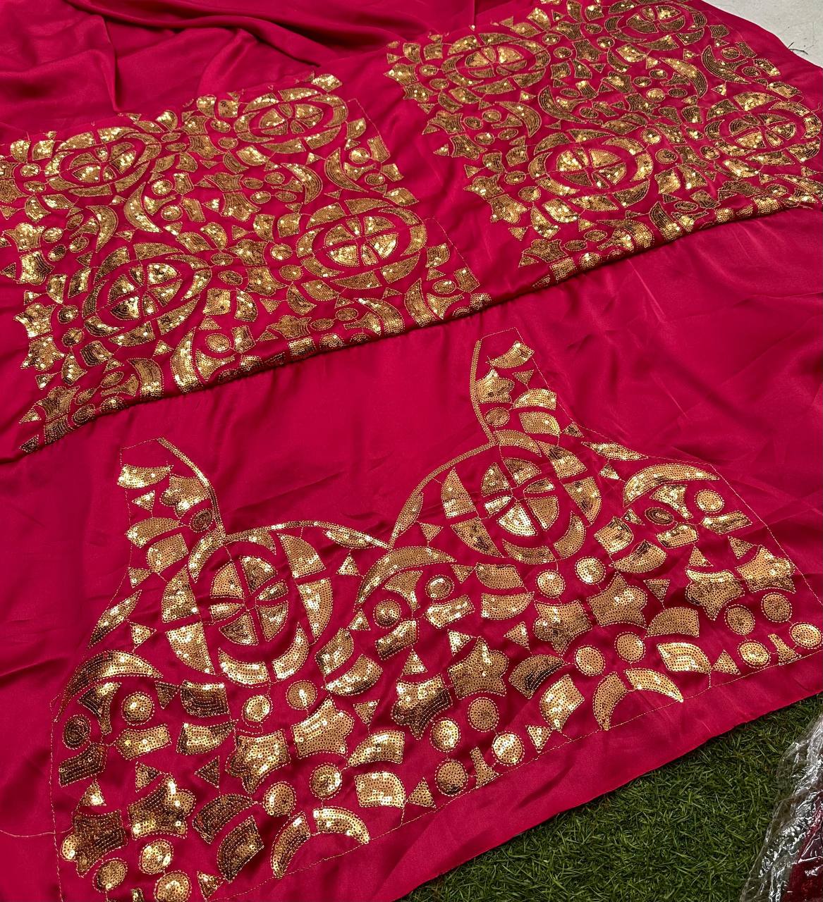 Bollywood Model Mouni Roy Pink sequins saree